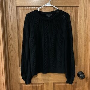 Banana Republic Black Cable Knit Button Shoulder Sweater XS Classic Chic